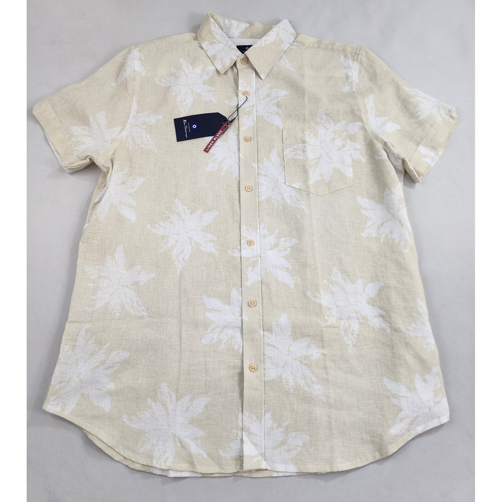 Ben Sherman Shirt Short Sleeve Adult L Large BS24SW290 Linen Floral $89 Mens